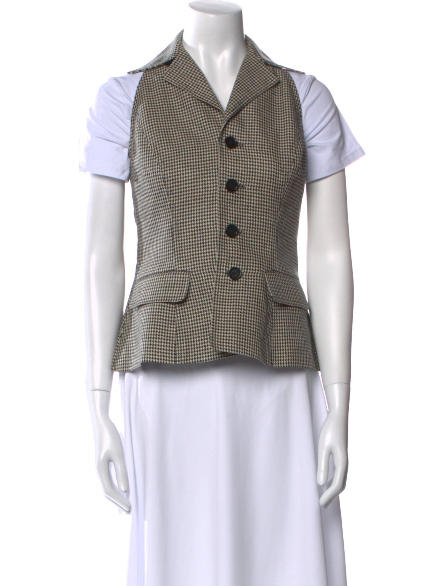 Ralph Lauren Purple Label Linen Plaid Print Button-Up Top