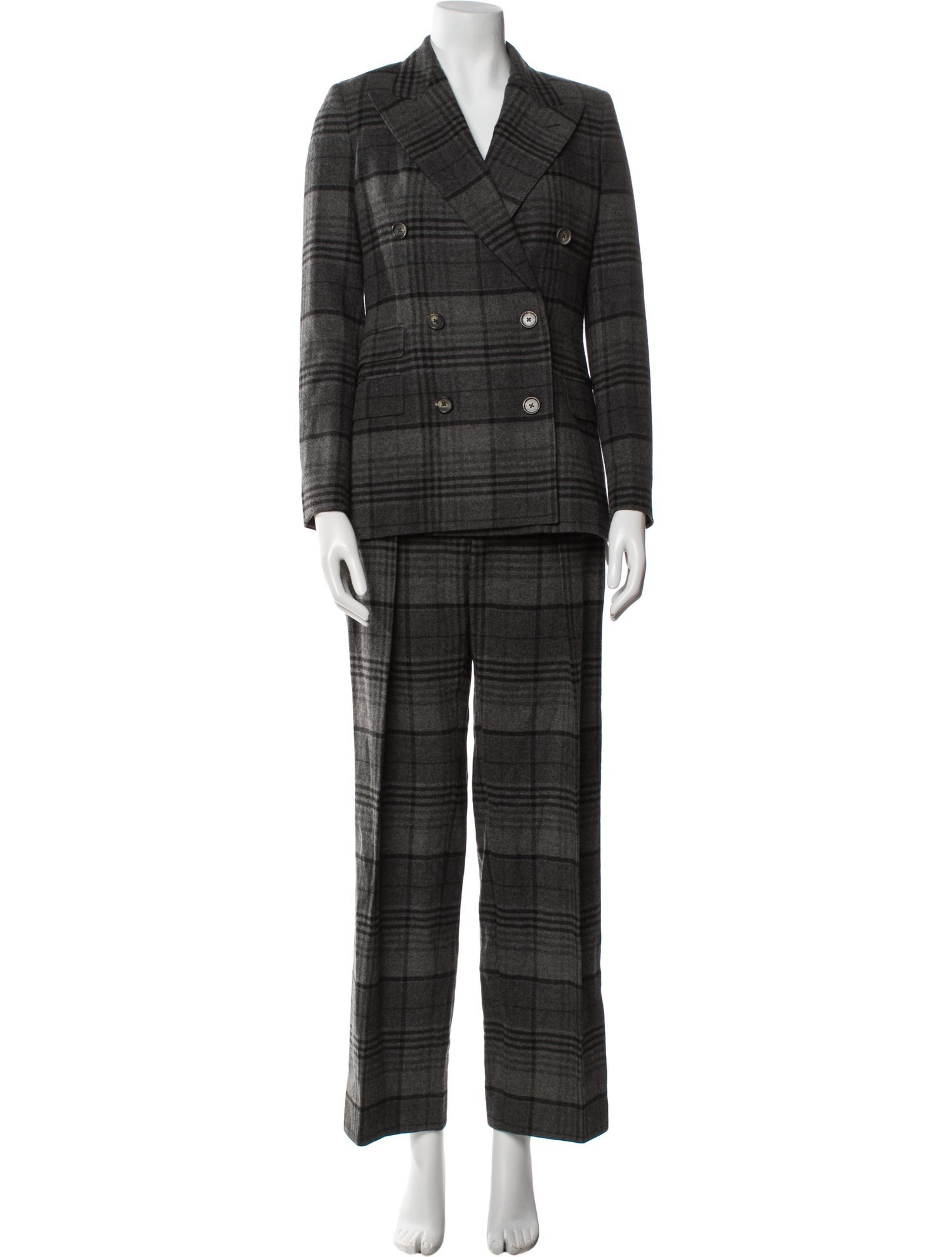 Ralph Lauren Purple Label Wool Plaid Print Pantsuit