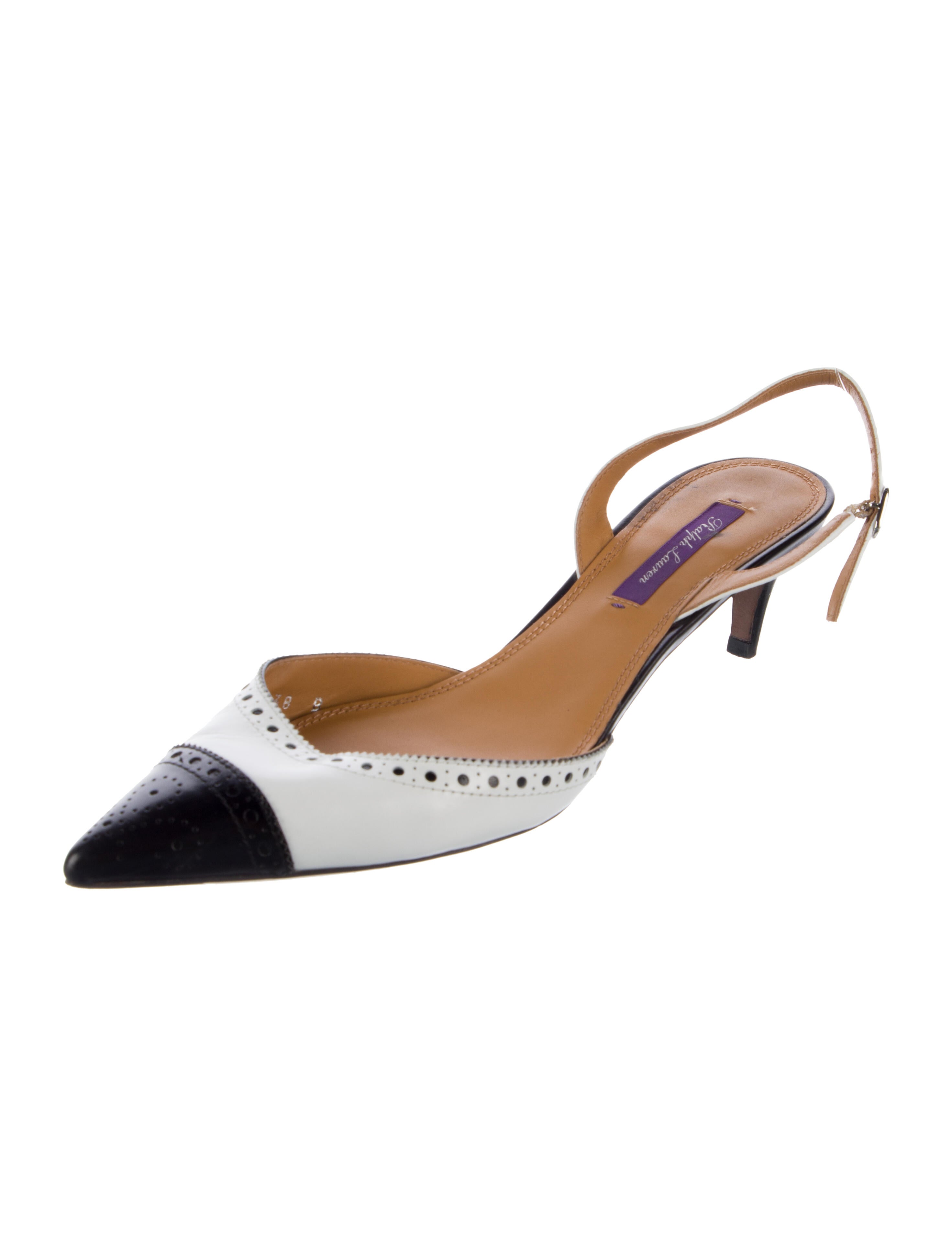 Ralph Lauren Purple Label Leather Colorblock Pattern Slingback Pumps