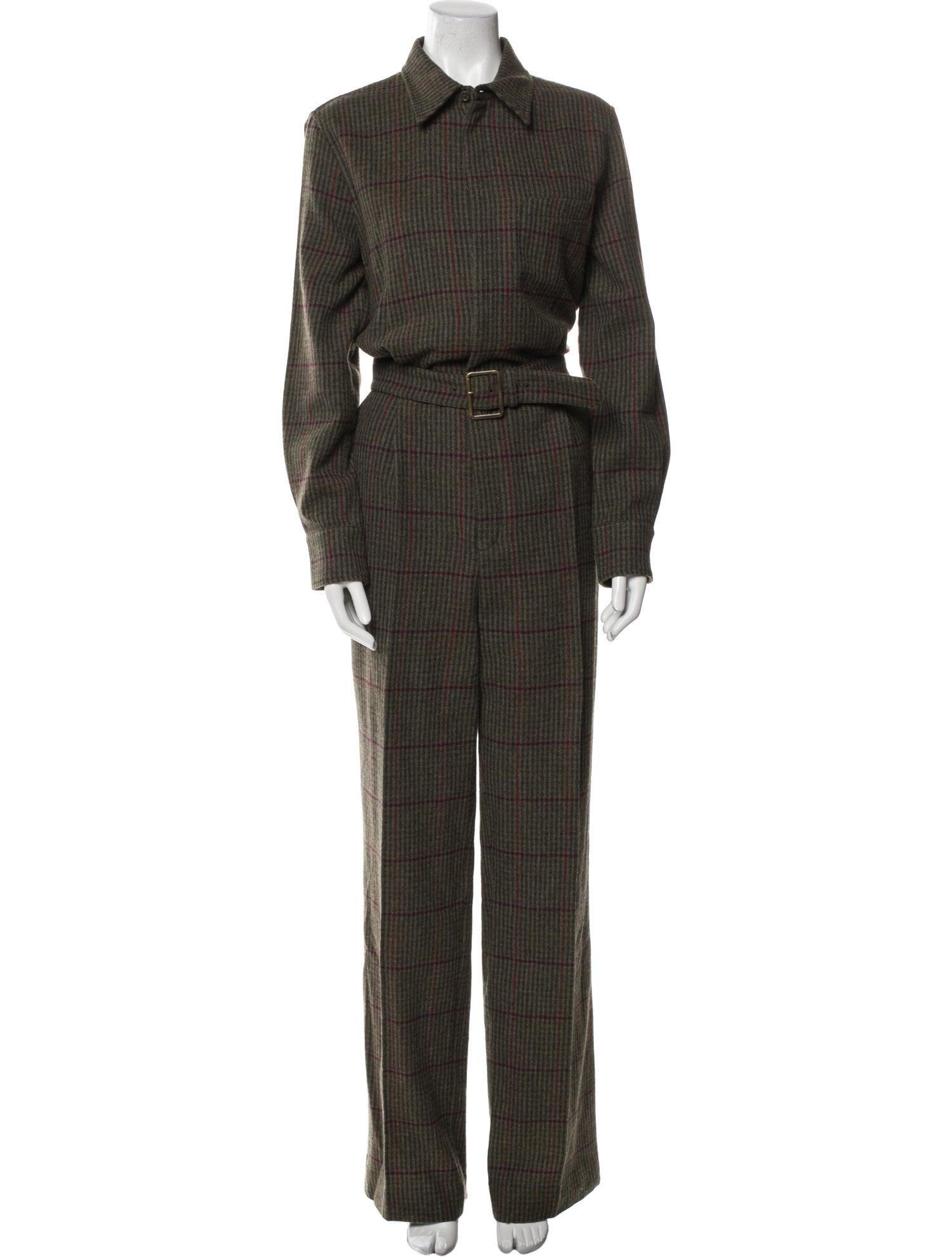 Ralph Lauren Purple Label Wool Plaid Print Jumpsuit