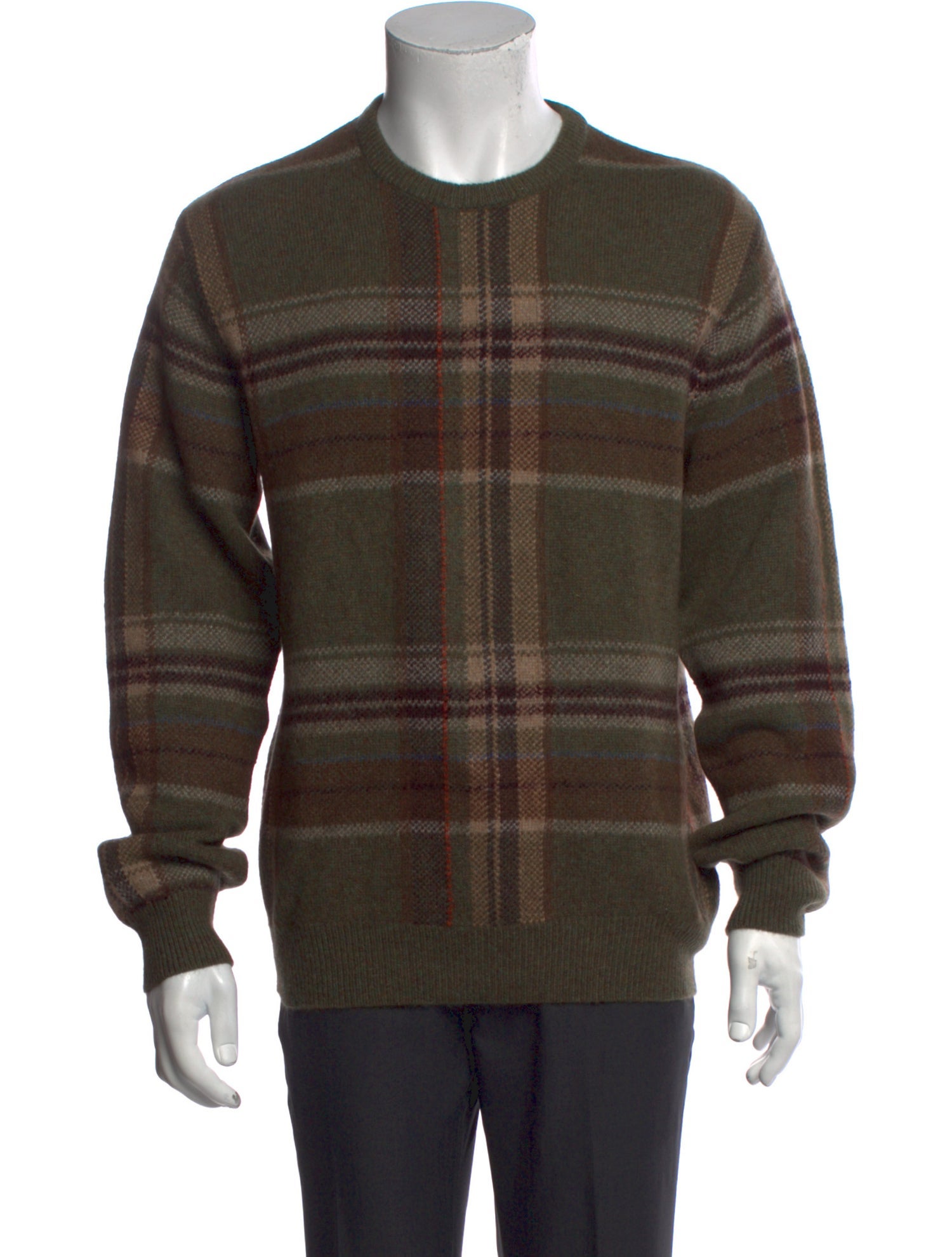 Ralph Lauren Purple Label Plaid Print Crew Neck Cardigan