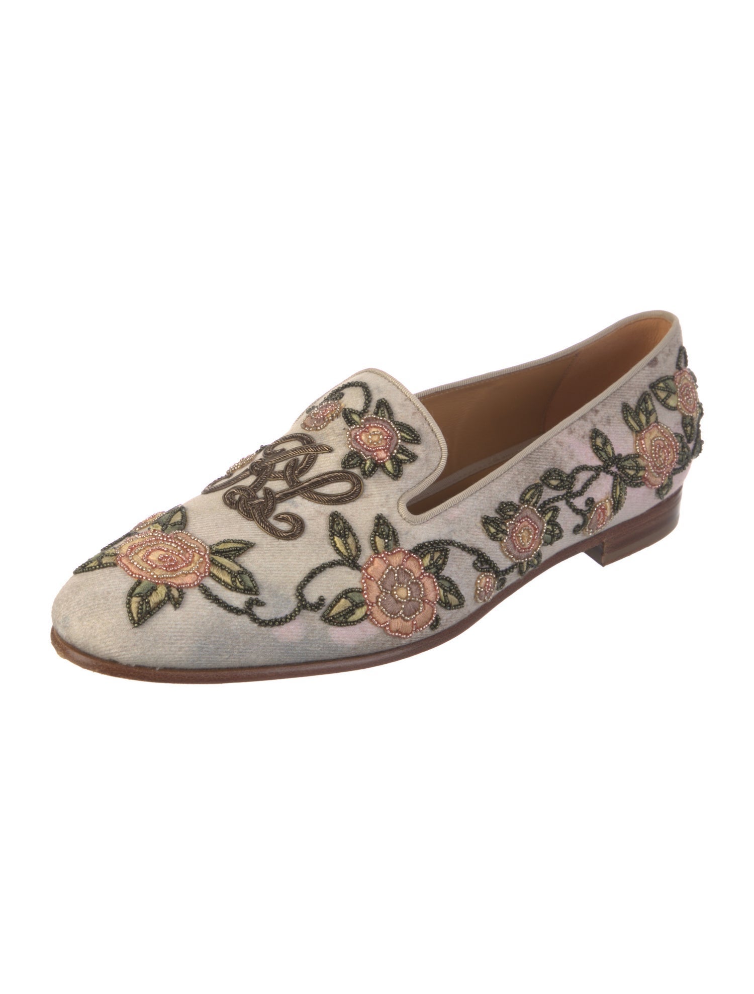 Ralph Lauren Purple Label Floral Print Beaded Accents Loafers