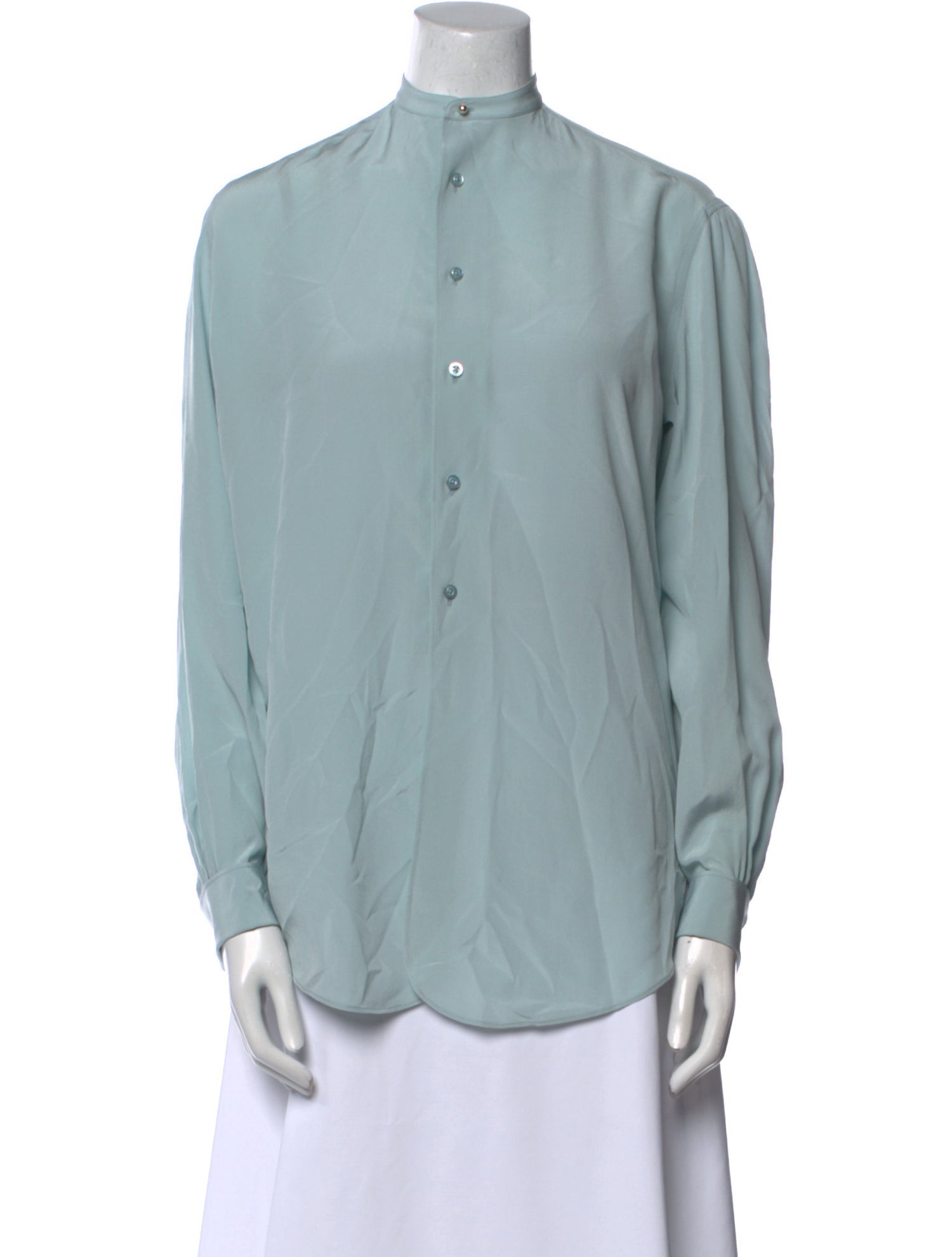 Ralph Lauren Purple Label Silk Mock Neck Button-Up Top