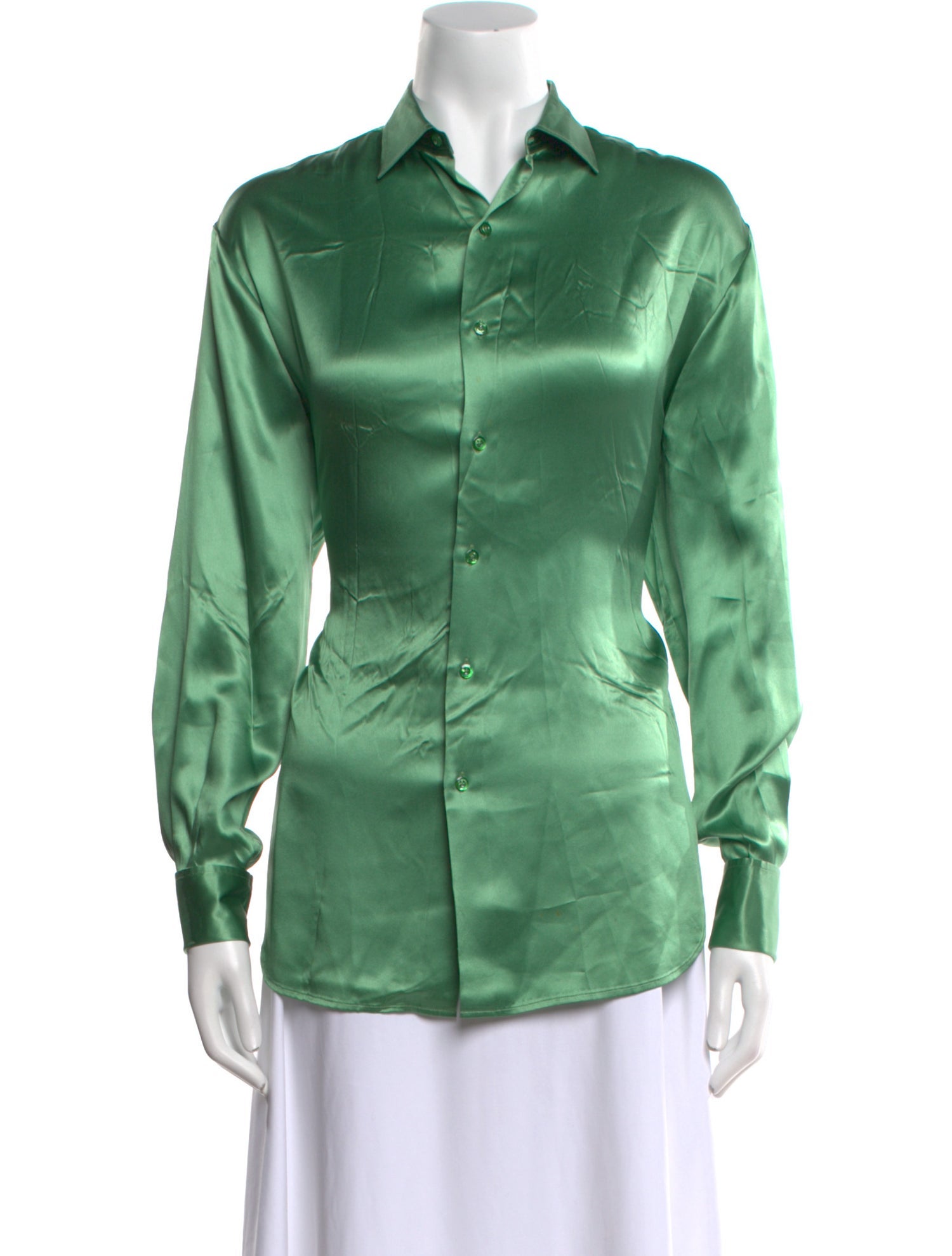 Ralph Lauren Purple Label Satin Long Sleeve Button-Up Top