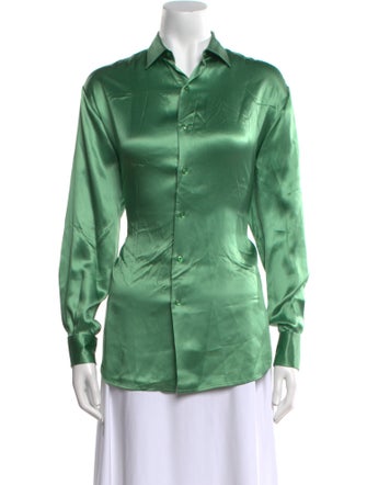 Ralph Lauren Purple Label Satin Long Sleeve Button-Up Top