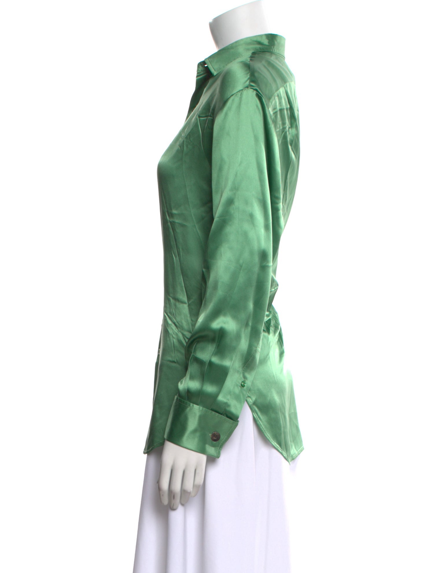 Ralph Lauren Purple Label Satin Long Sleeve Button-Up Top