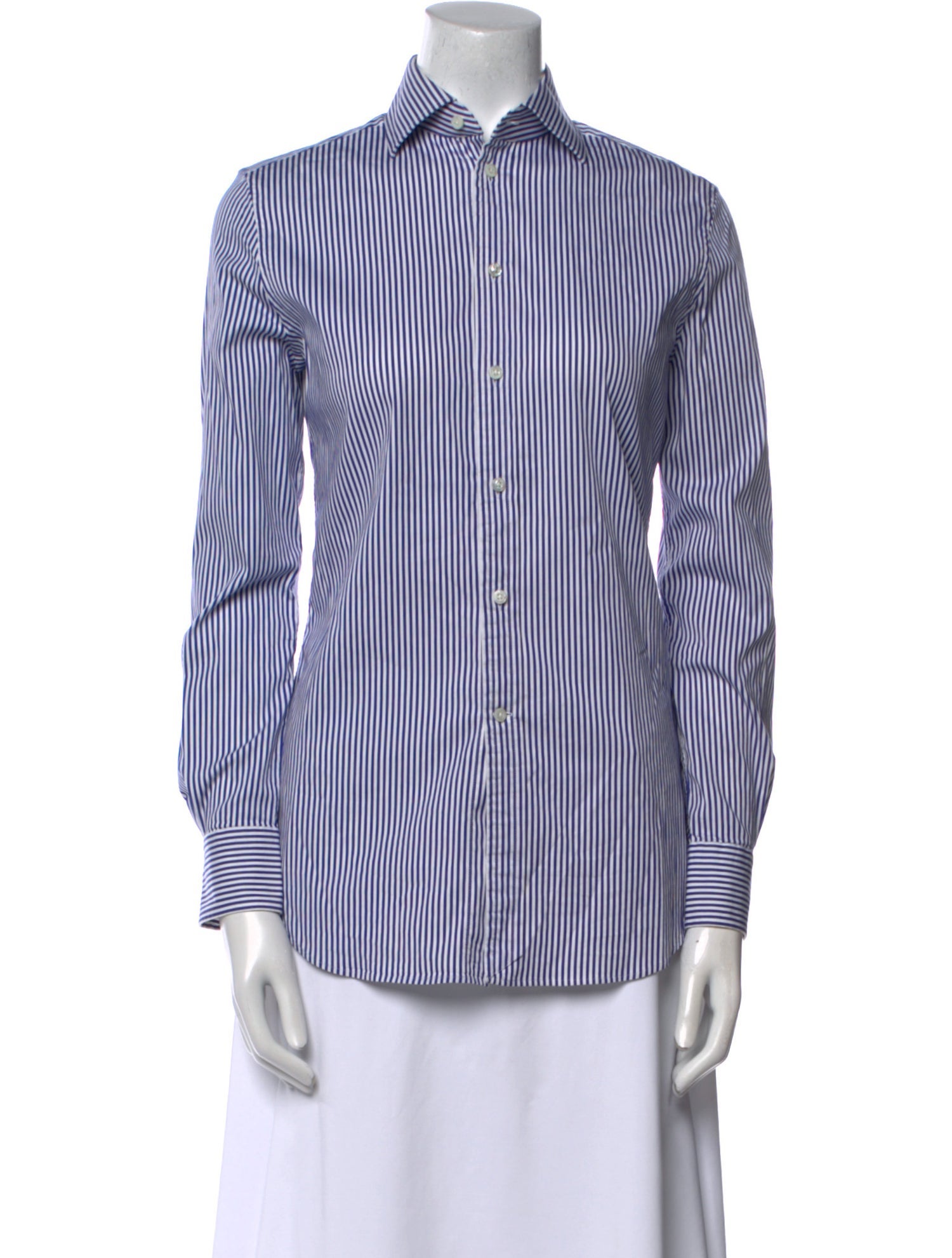 Ralph Lauren Purple Label Striped Long Sleeve Button-Up Top