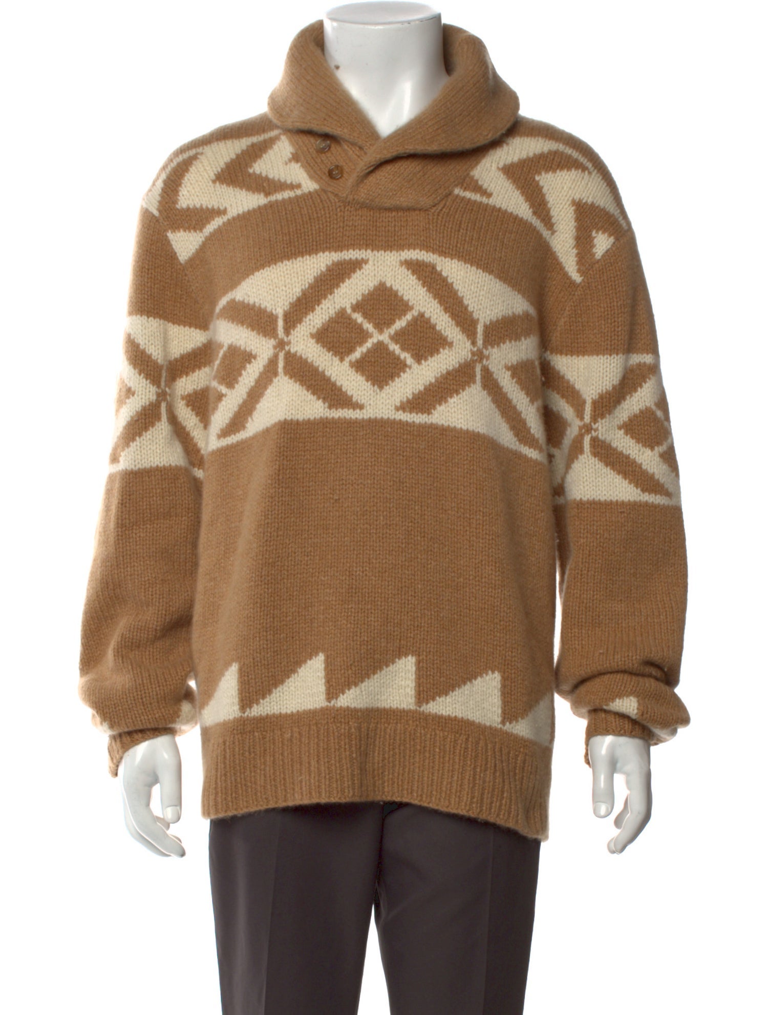 Ralph Lauren Purple Label Cashmere Colorblock Pattern Pullover