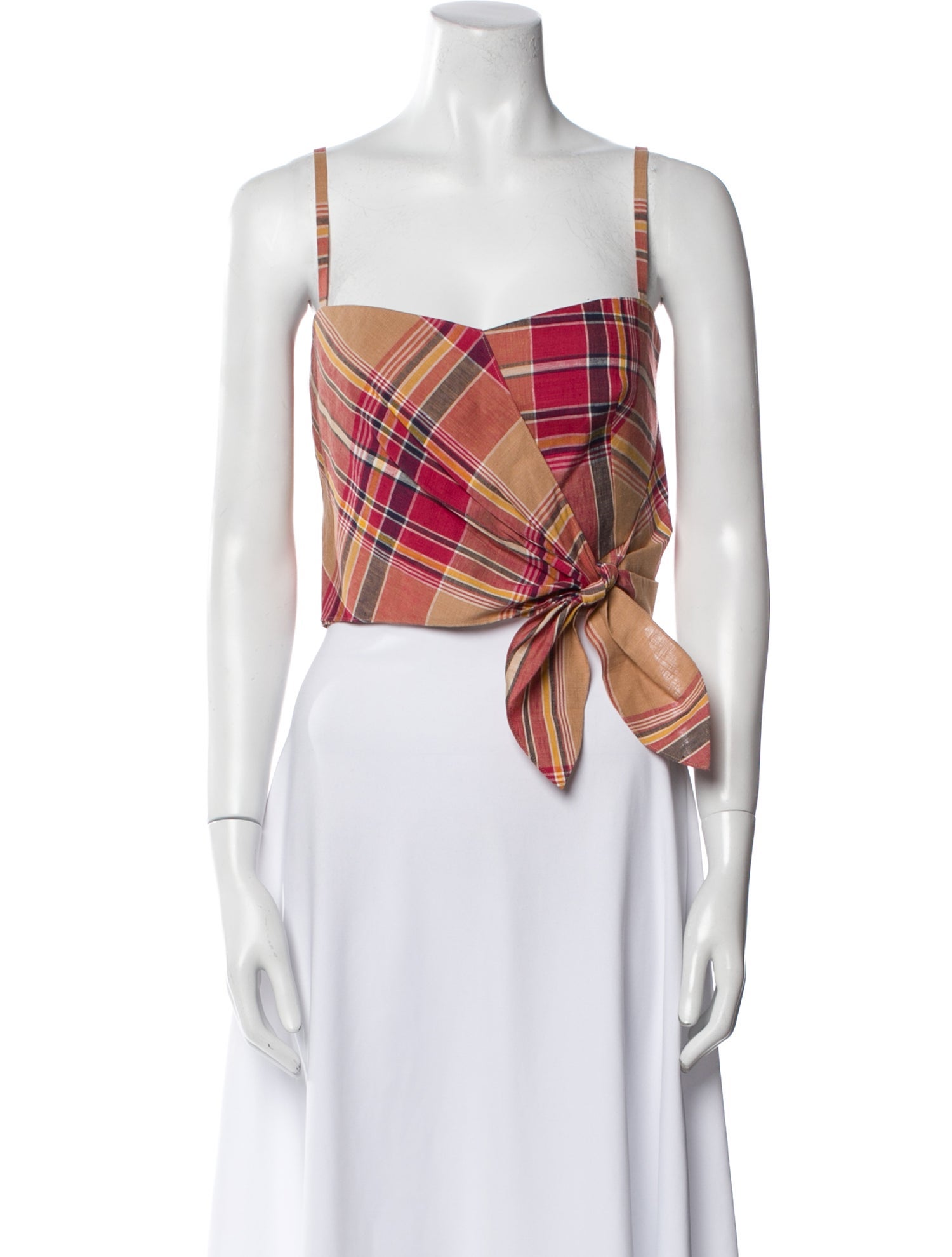 Ralph Lauren Purple Label Linen Plaid Print Crop Top