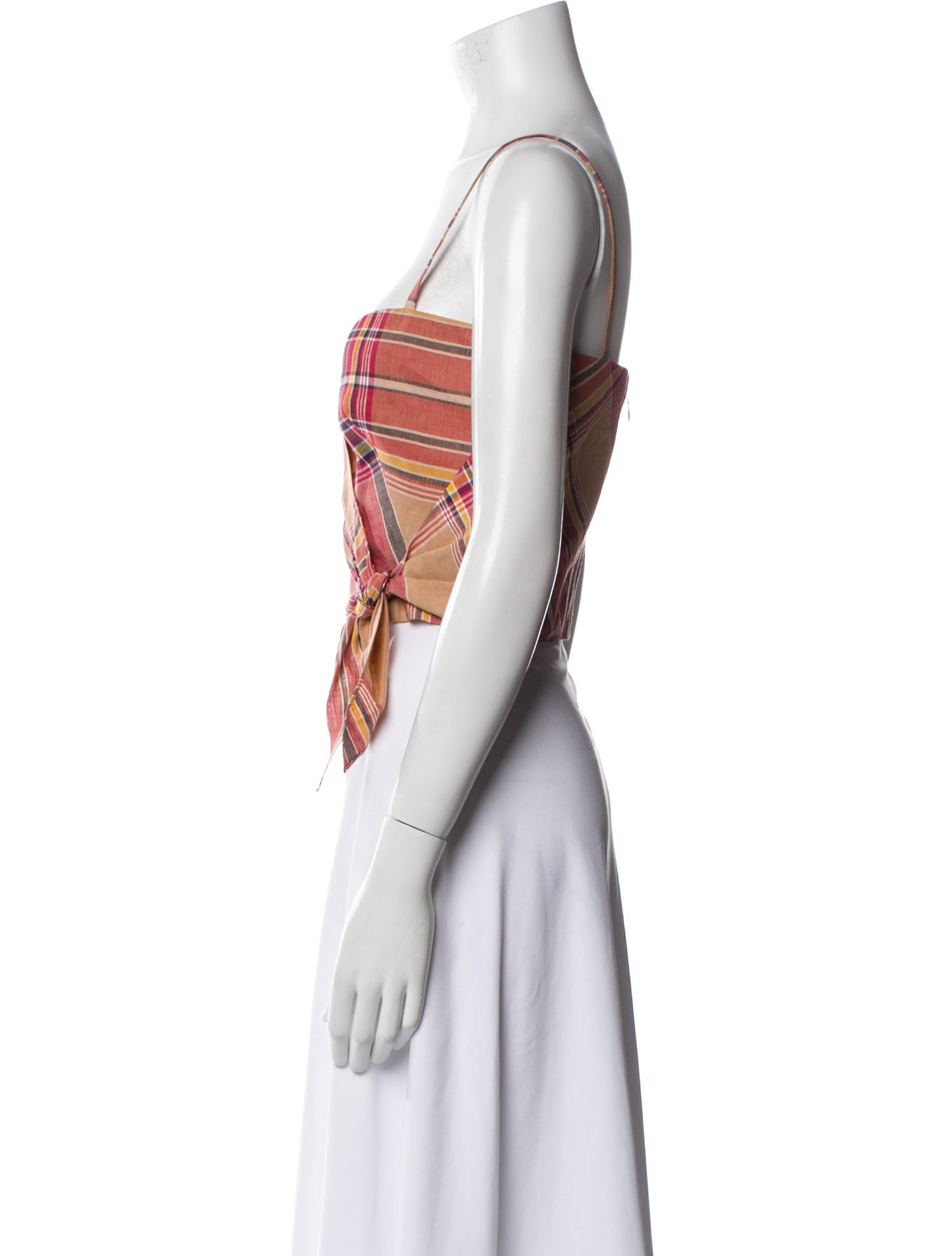 Ralph Lauren Purple Label Linen Plaid Print Crop Top