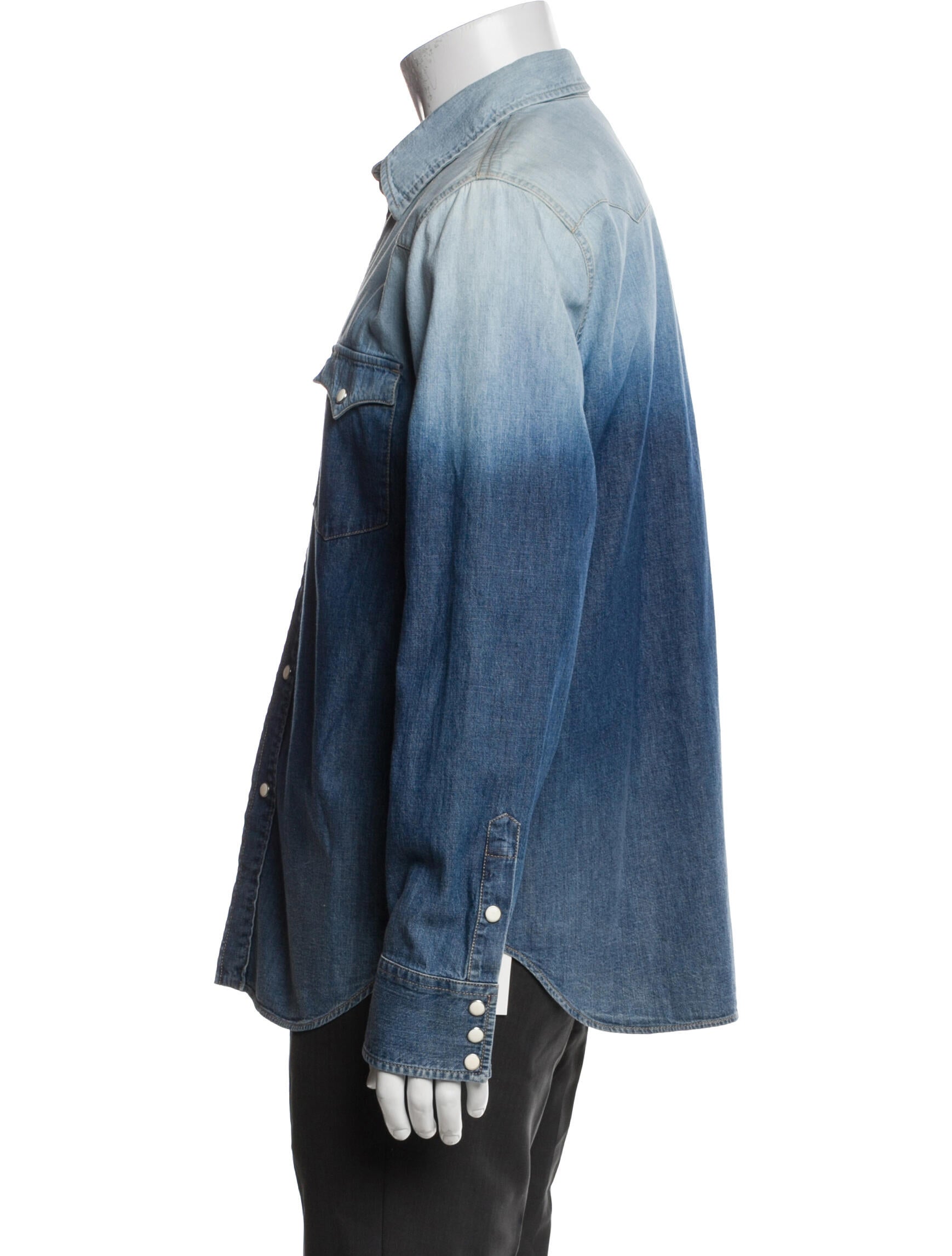 Ralph Lauren Purple Label Colorblock Pattern Long Sleeve Denim Shirt