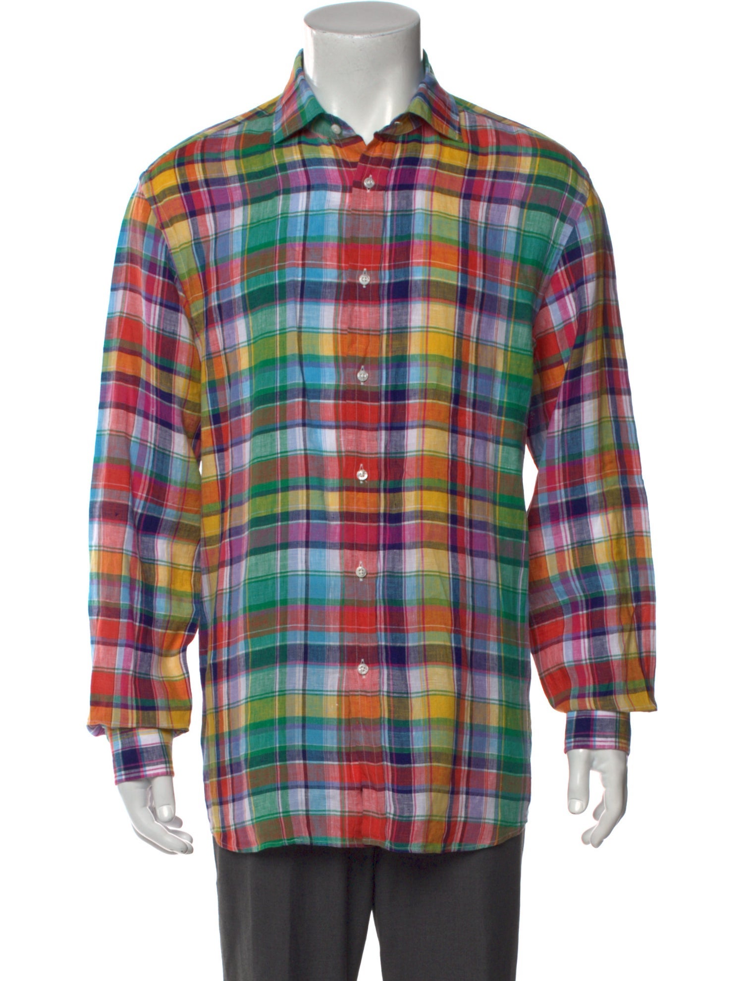 Ralph Lauren Purple Label Linen Plaid Print Shirt