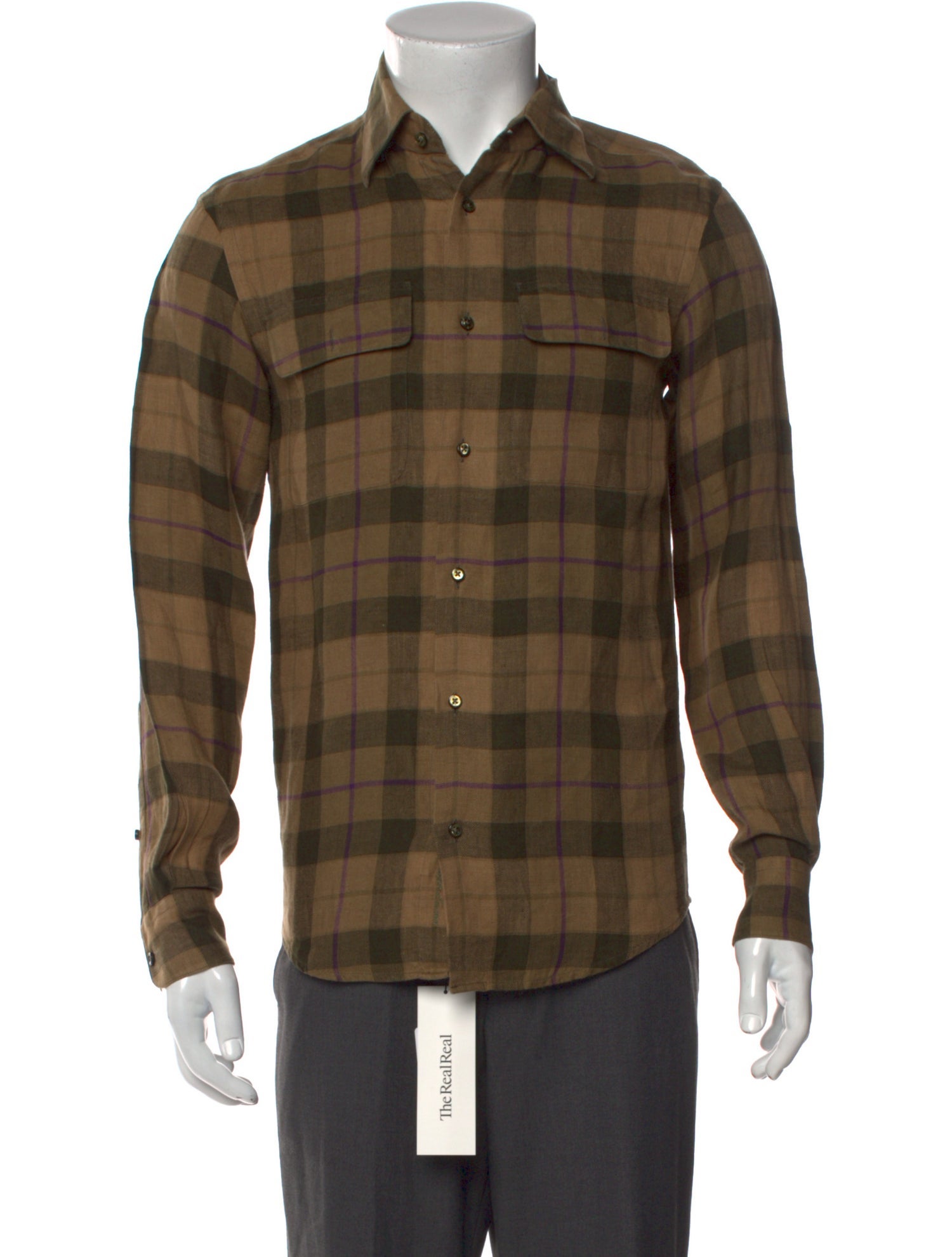 Ralph Lauren Purple Label Linen Plaid Print Shirt