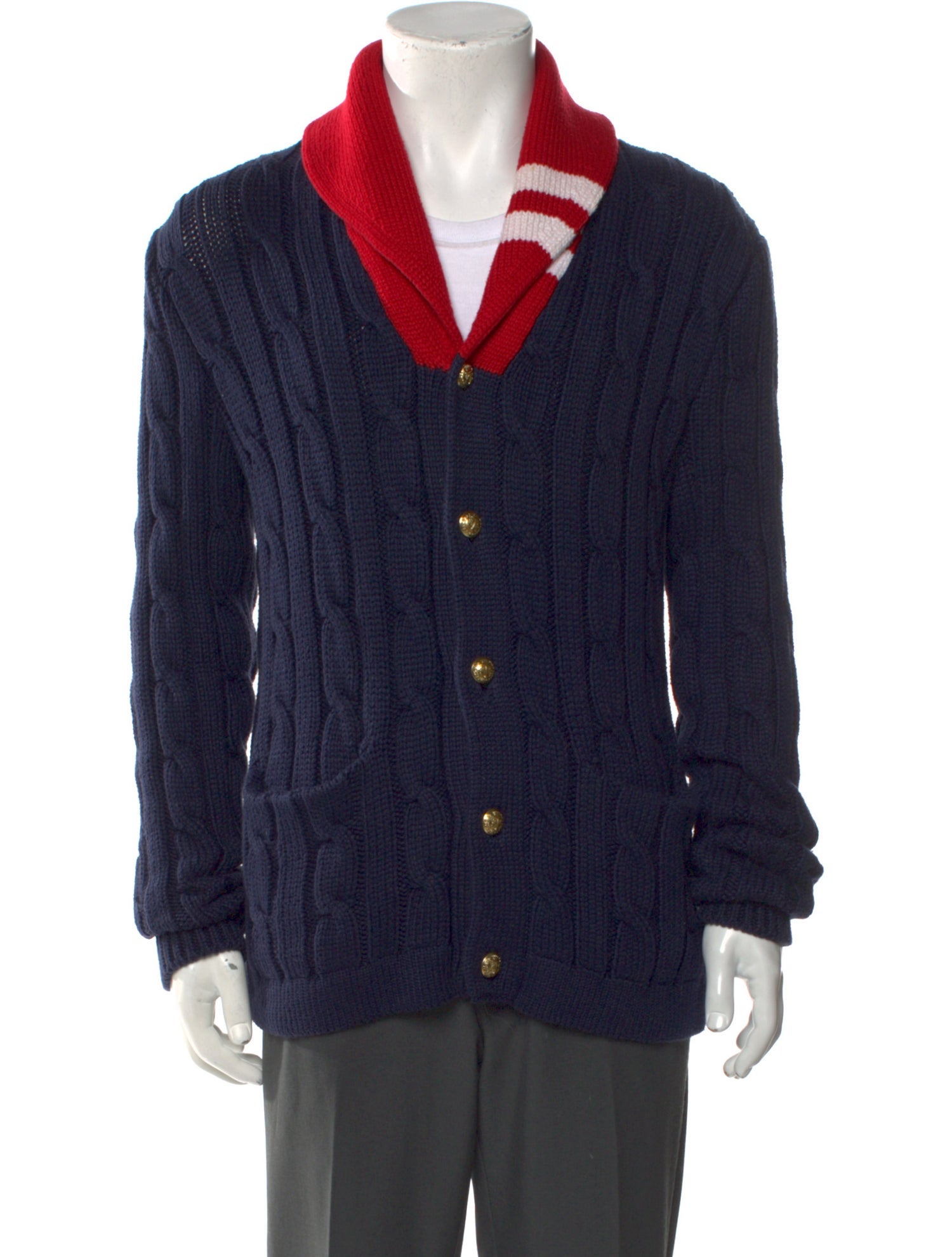 Ralph Lauren Purple Label Striped V-Neck Cardigan