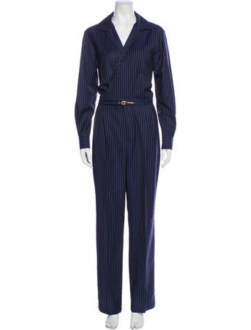 Pre-owned Ralph Lauren Virgin Wool Striped Jumpsuit In Blue