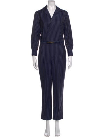 Pre-owned Ralph Lauren Virgin Wool Striped Jumpsuit In Blue