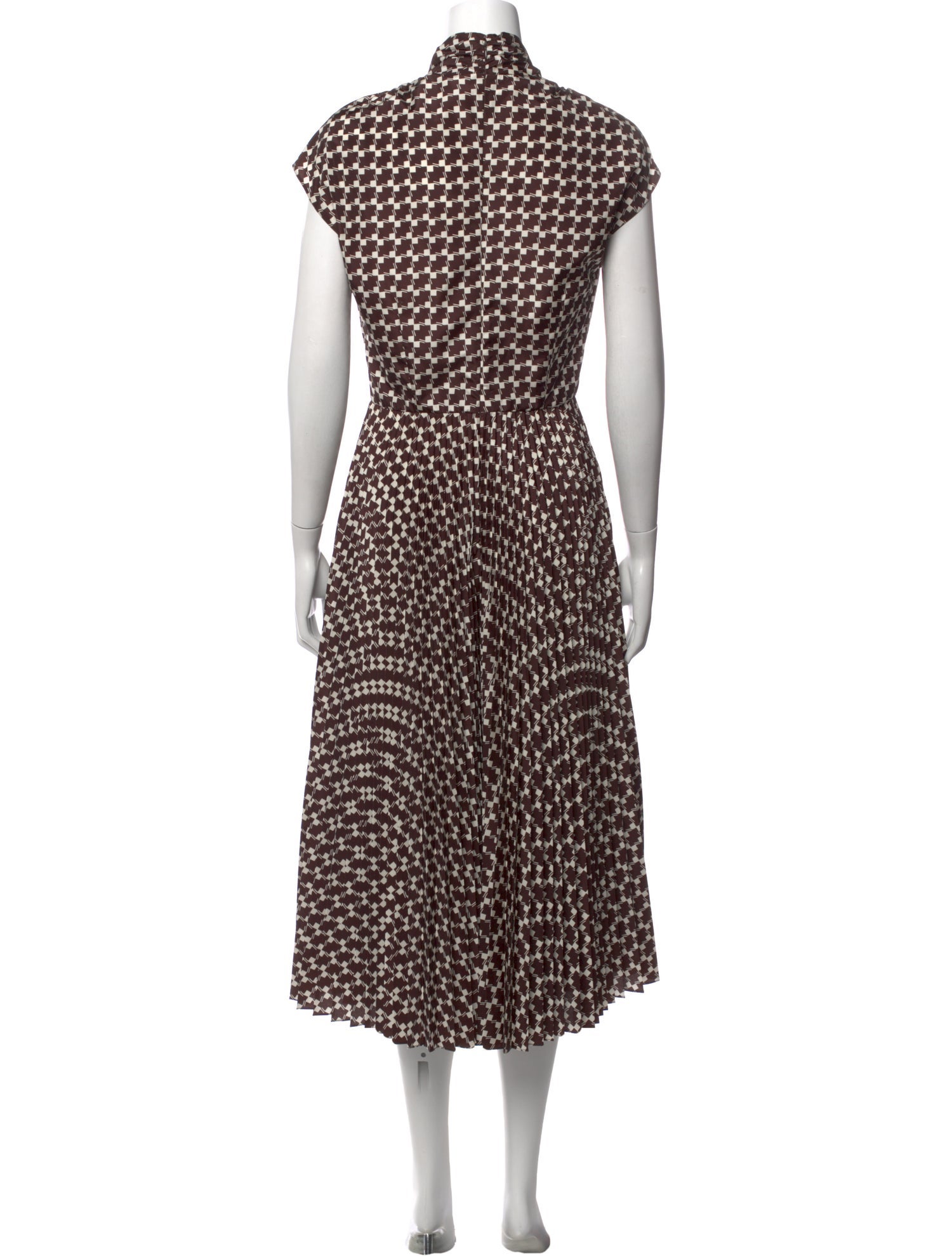 Ralph Lauren Purple Label Houndstooth Print Midi Length Dress - Brown Dresses, Clothing - RLPLB85409