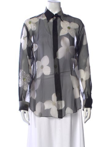 Pre-owned Ralph Lauren Silk Floral Print Blouse In Black