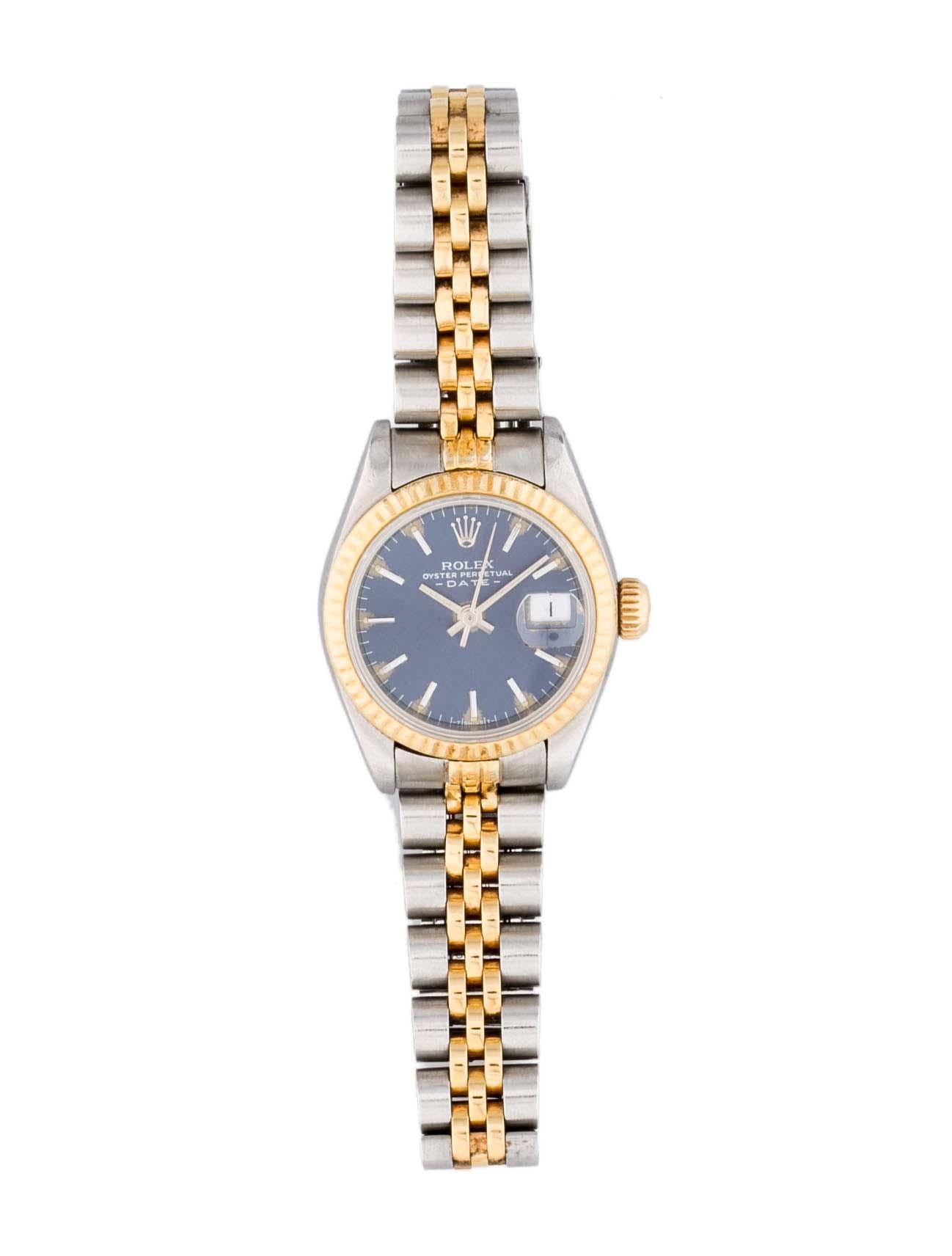 Rolex TwoTone Oyster Perpetual Date 568 Blue RLX20109 The RealReal