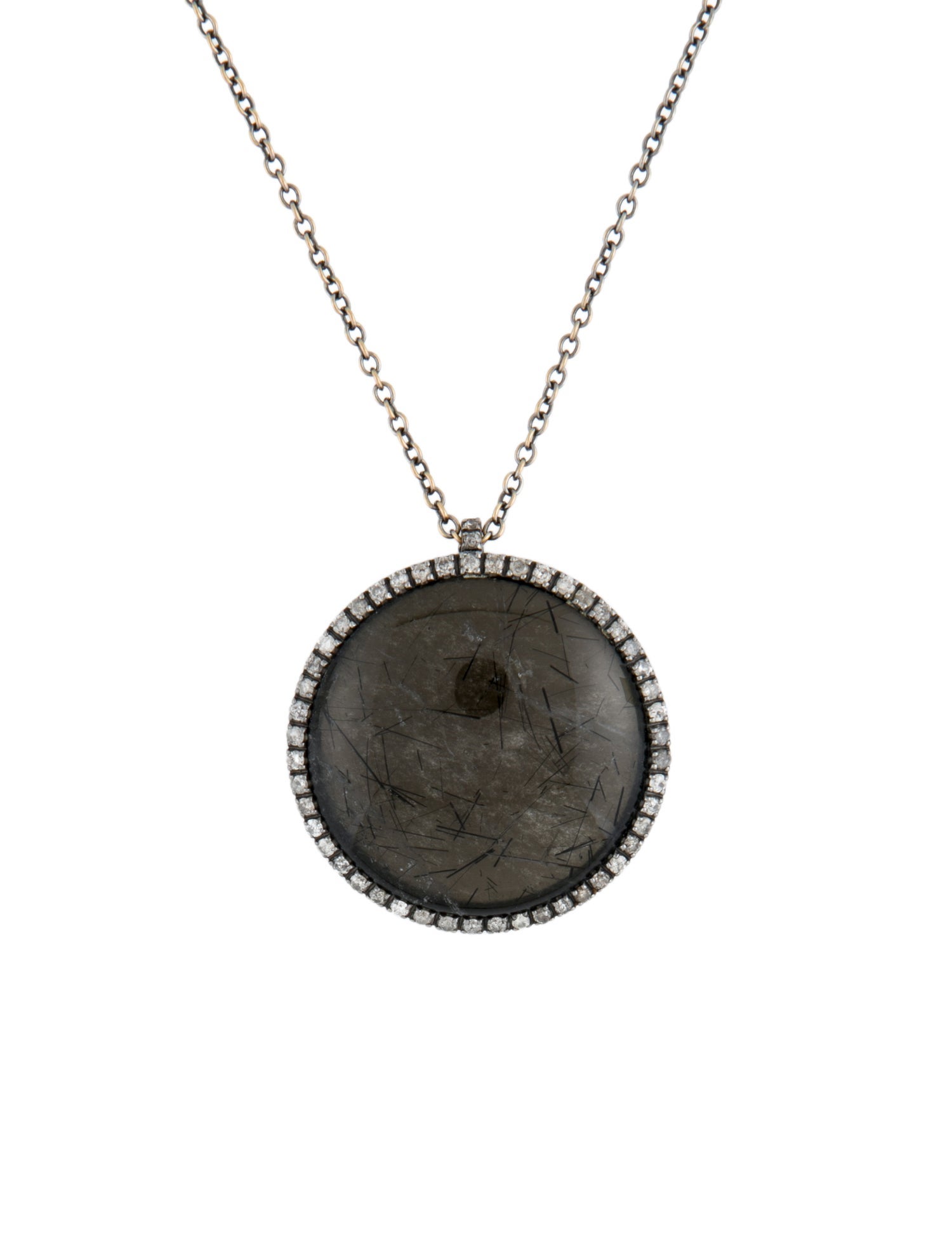 Roberto Marroni 18K Tourmalinated Quartz & Obsidian Doublet Diamond Halo Pendant Necklace