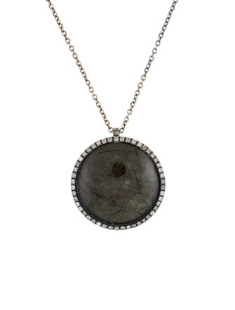 Roberto Marroni 18K Tourmalinated Quartz & Obsidian Doublet Diamond Halo Pendant Necklace