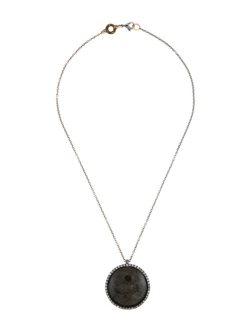 Roberto Marroni 18K Tourmalinated Quartz & Obsidian Doublet Diamond Halo Pendant Necklace