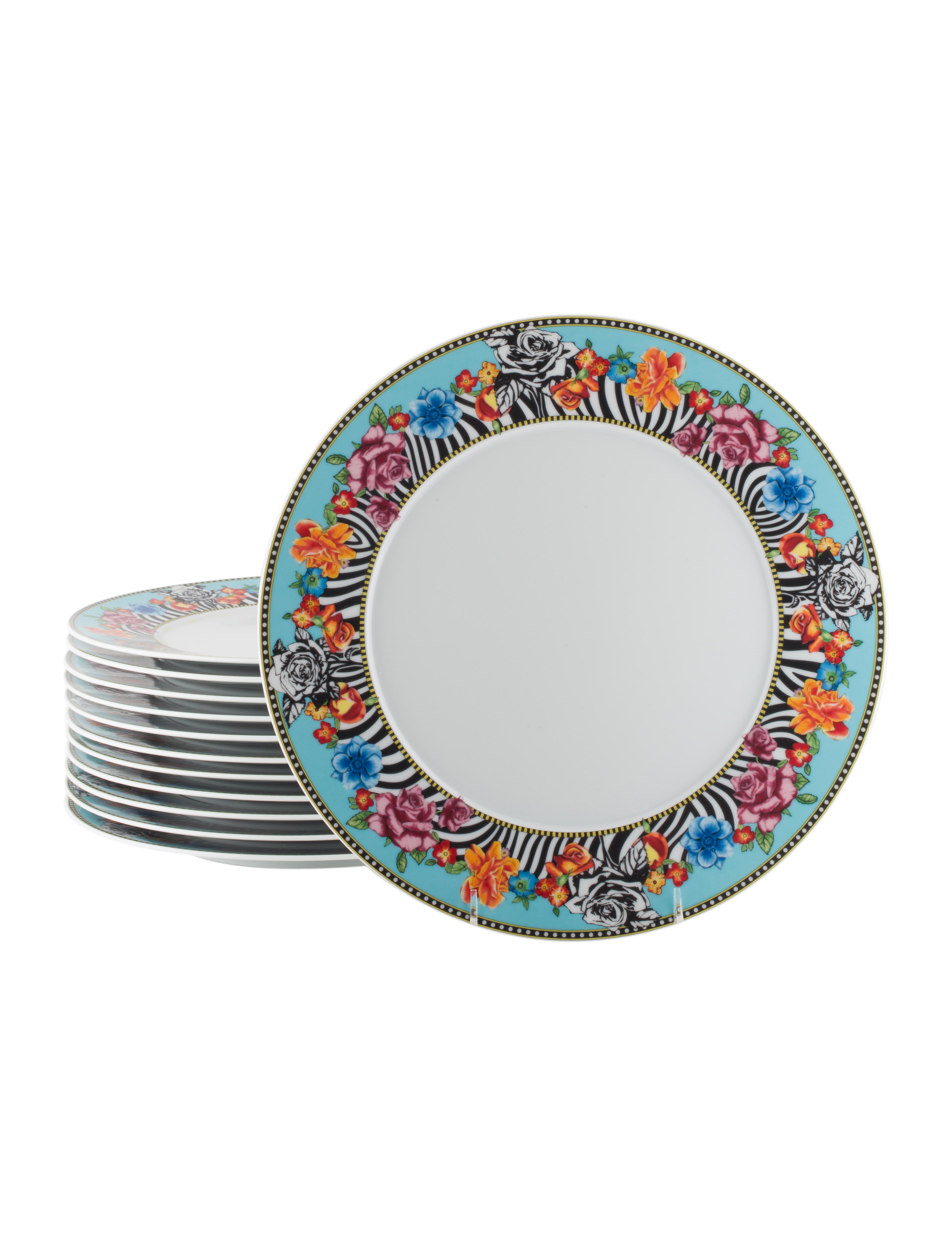Rosenthal Meets Versace Set of 12 Hot Flowers Dinner Plates Tabletop