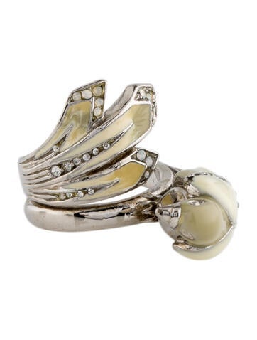 Roberto Cavalli Cocktail Ring Crystal & Enamel Bird 6.75