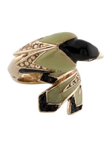 Roberto Cavalli Cocktail Ring Crystal & Enamel Perched Bird 6.5