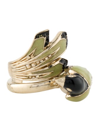 Roberto Cavalli Enamel & Crystal Peacock Cocktail Ring