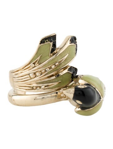 Roberto Cavalli Cocktail Ring Enamel & Crystal Peacock 6.5