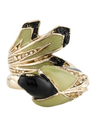Roberto Cavalli Enamel & Crystal Peacock Cocktail Ring