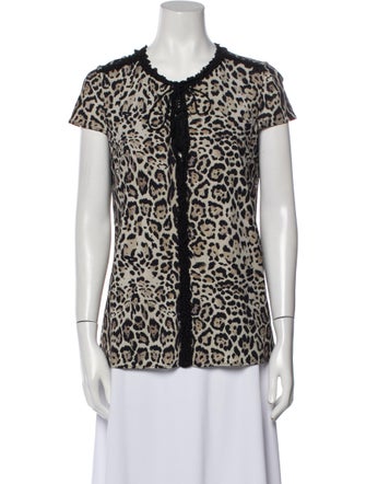 Roberto Cavalli Animal Print Crew Neck Button-Up Top