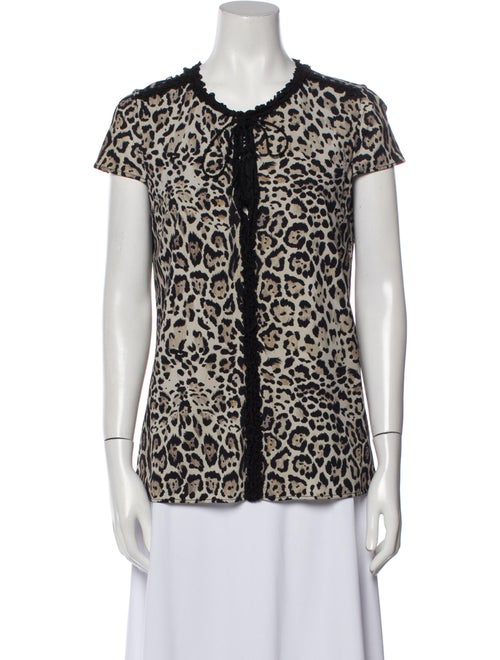 Roberto Cavalli Animal Print Crew Neck Button-Up Top