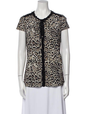 Roberto Cavalli Tops Animal Print Crew Neck Button-Up Top Us4, It40 | S