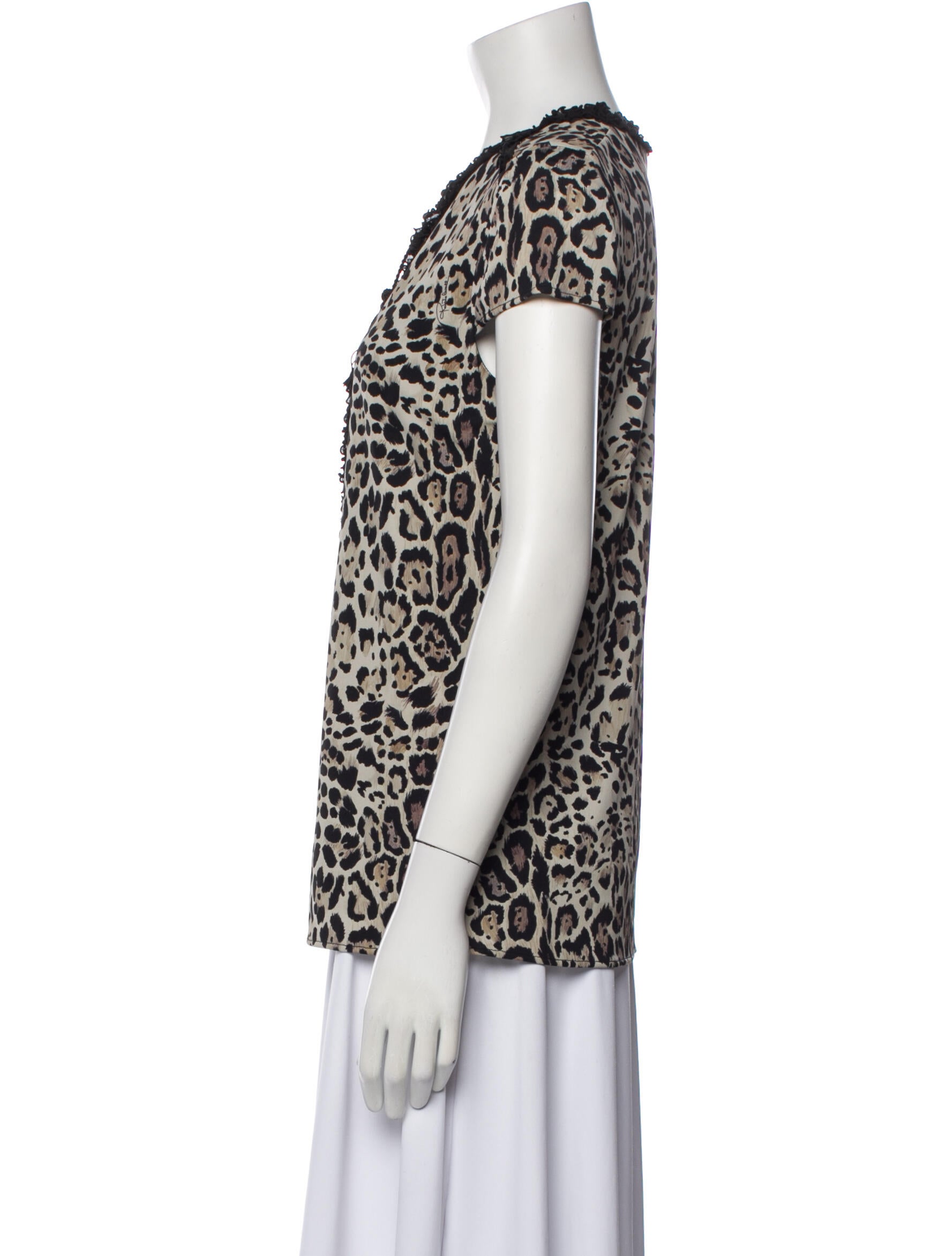 Roberto Cavalli Animal Print Crew Neck Button-Up Top