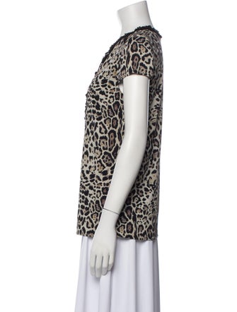 Roberto Cavalli Animal Print Crew Neck Button-Up Top