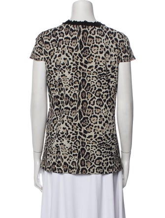 Roberto Cavalli Animal Print Crew Neck Button-Up Top