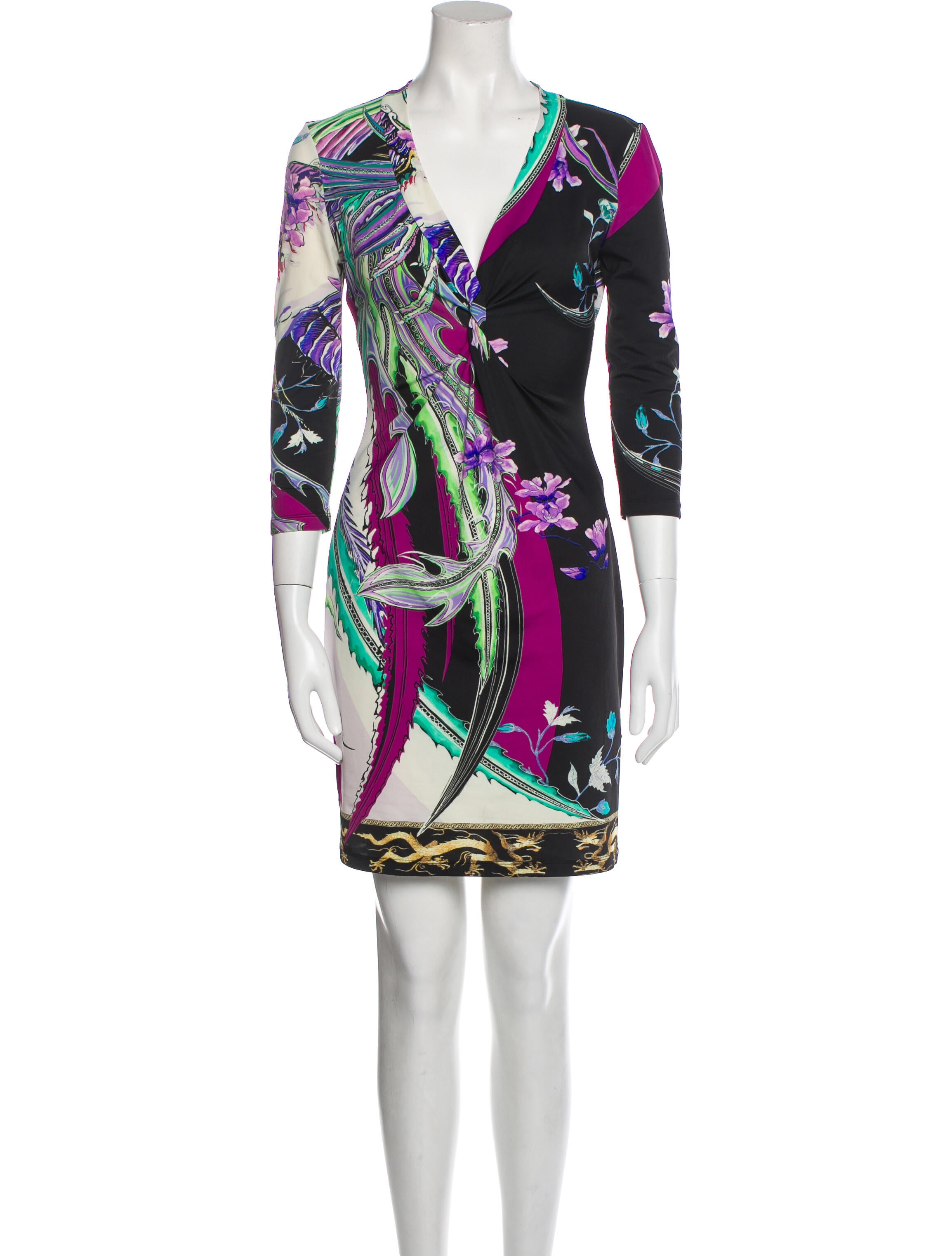 Roberto Cavalli Printed Mini Dress - Black Dresses, Clothing