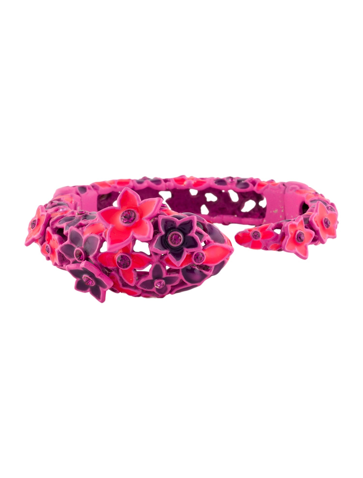 Roberto Cavalli Enamel & Crystal Floral Snake Cuff Bracelet