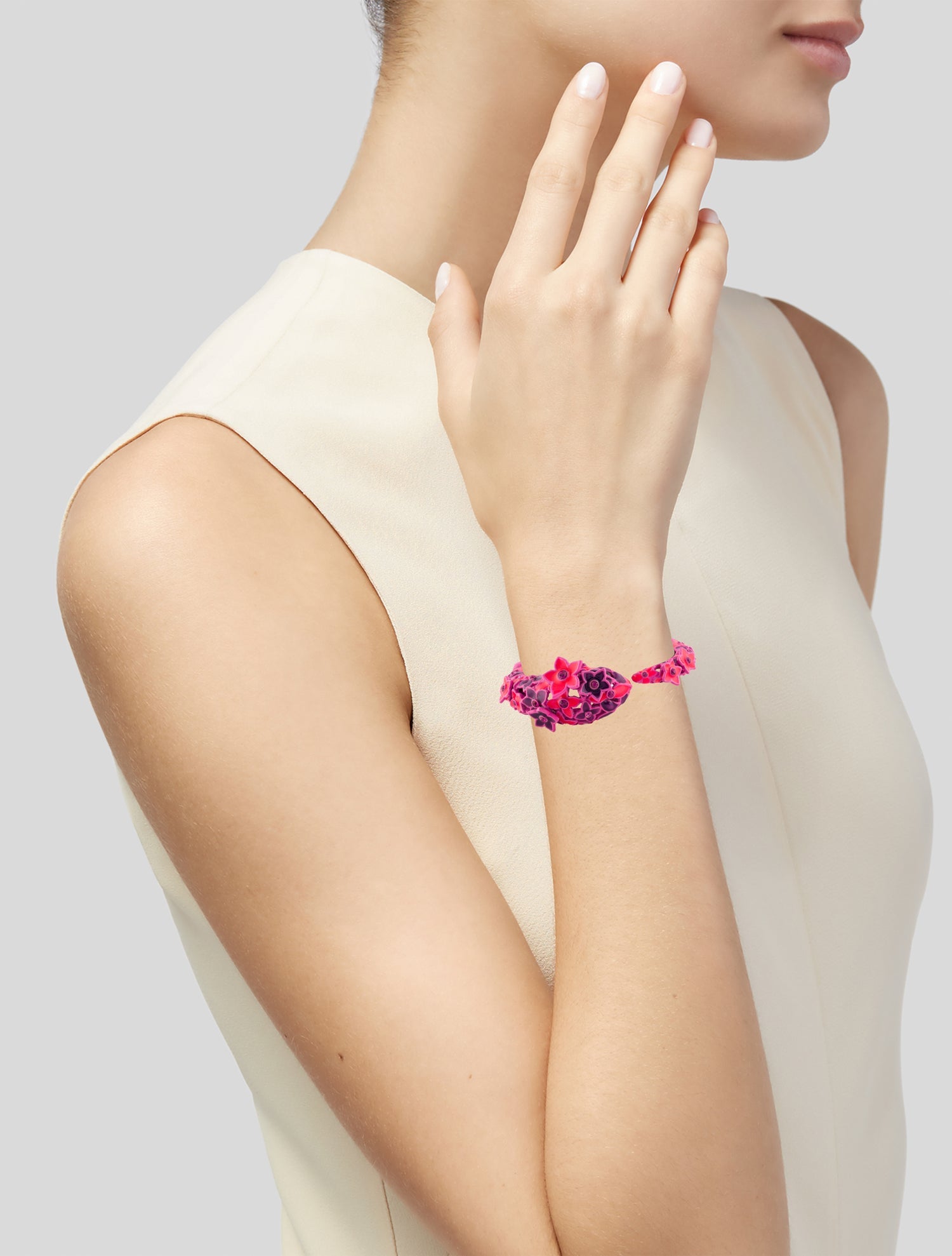 Roberto Cavalli Enamel & Crystal Floral Snake Cuff Bracelet