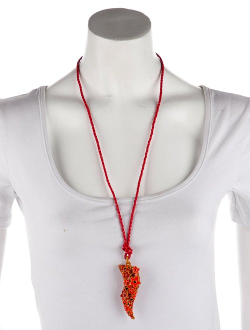 Roberto Cavalli Enamel & Crystal Floral Horn Necklace