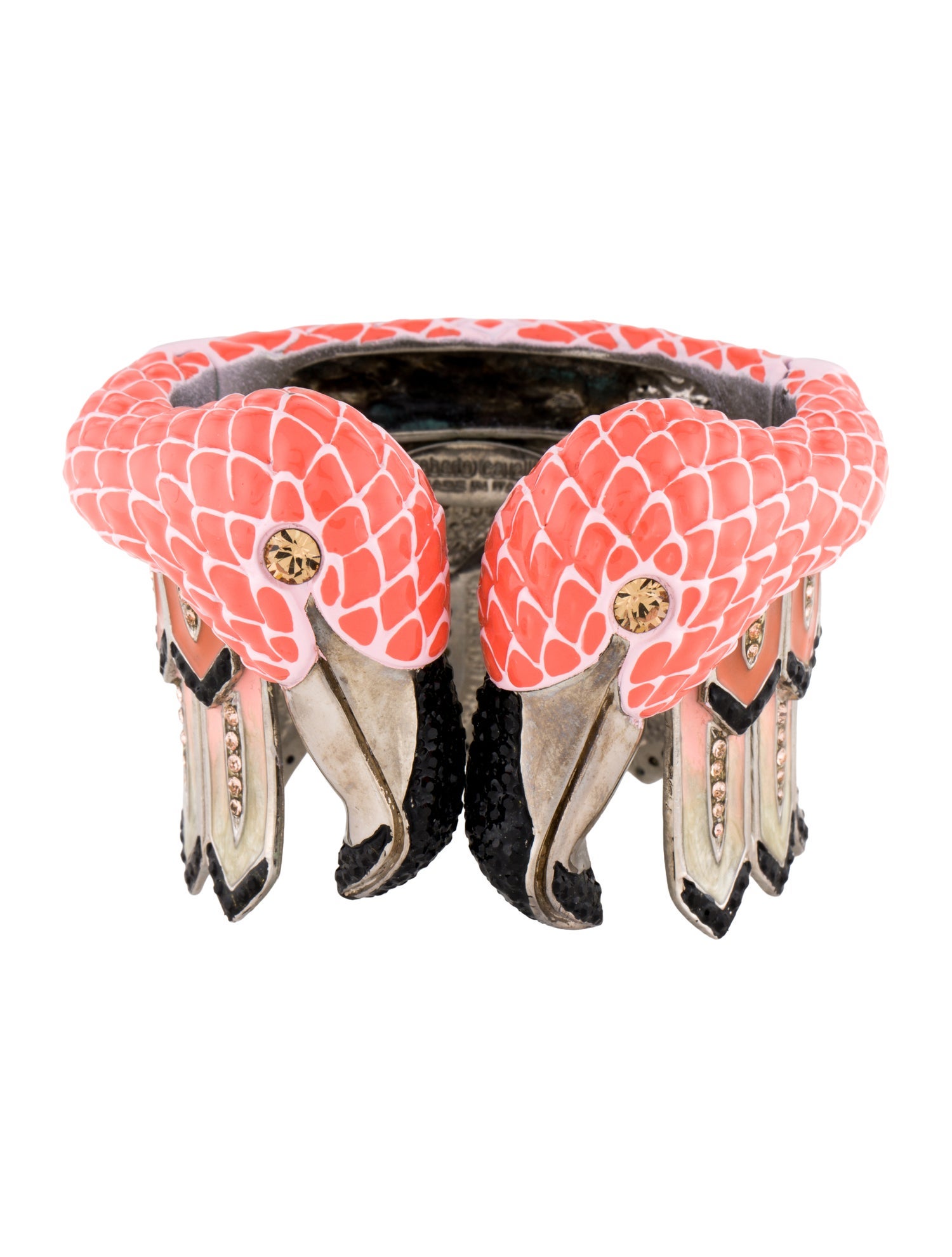 Roberto Cavalli Crystal & Enamel Flamingo Hinged Cuff Bracelet