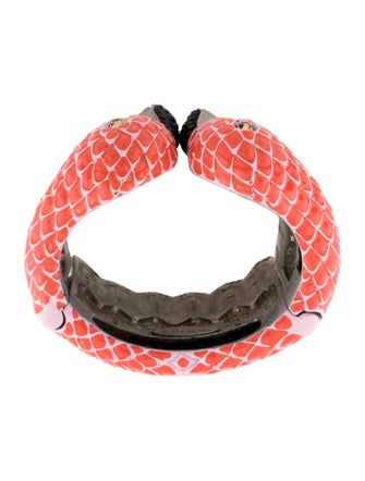 Roberto Cavalli Crystal & Enamel Flamingo Hinged Cuff Bracelet
