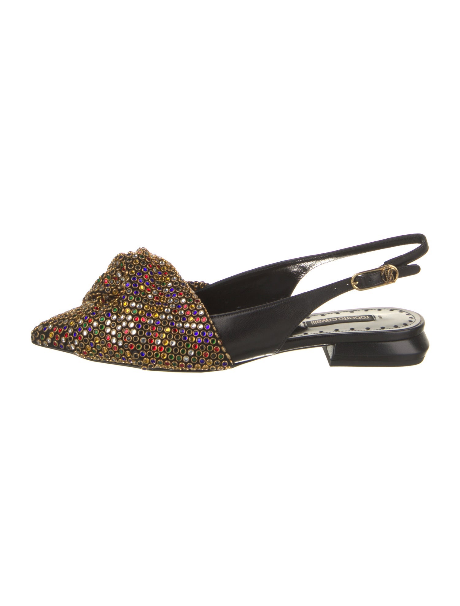 Roberto Cavalli Leather Colorblock Pattern Slingback Flats