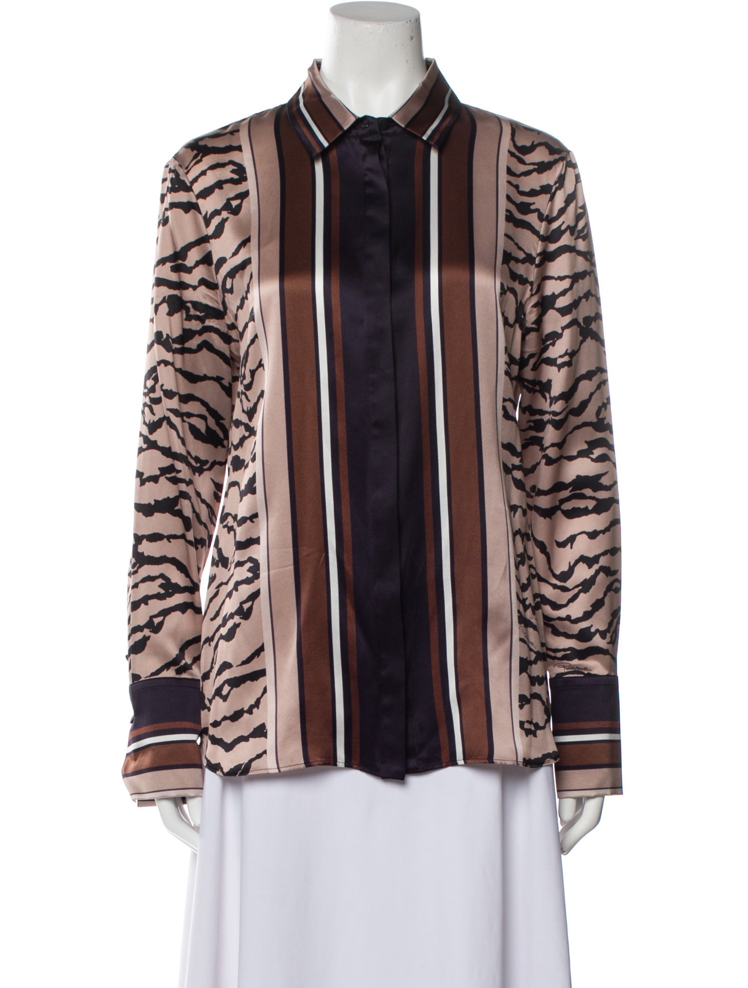 Roberto Cavalli Silk Animal Print Button-Up Top