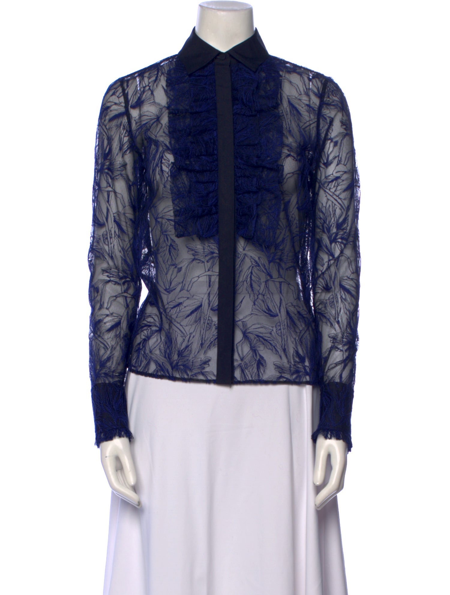 Roberto Cavalli Lace Pattern Long Sleeve Button-Up Top