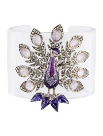 Roberto Cavalli Crystal ,Resin and Plexiglass Peacock Cuff Bracelet