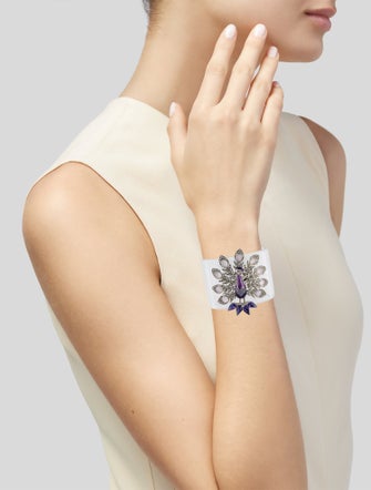 Roberto Cavalli Crystal ,Resin and Plexiglass Peacock Cuff Bracelet