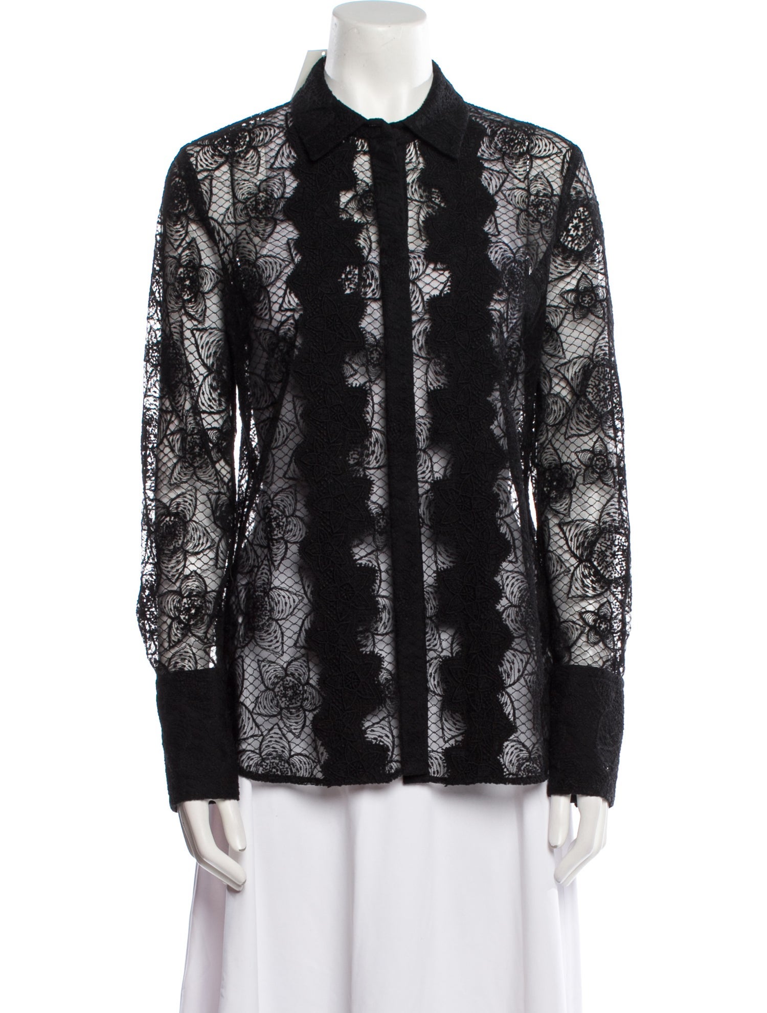 Roberto Cavalli Lace Printed Button-Up Top - Black Tops